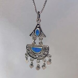 Sterling Silver & Turquoise Dangle Pendant Necklace Vintage Navajo Southwestern